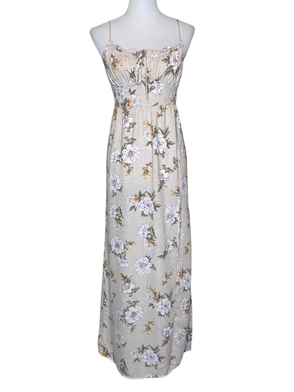 IRIS Cottagecore Floral Backless Maxi Dress Cutout Ruched Bust Slit S - Picture 3 of 14